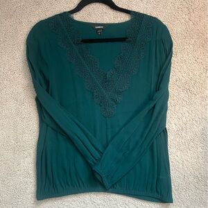 Express Teal Blouse with Lace Detail